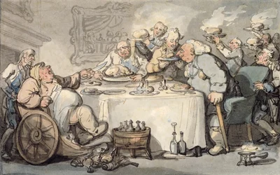 Die Annehmlichkeiten von Bath: Gichtiger Feinschmecker beim Abendessen